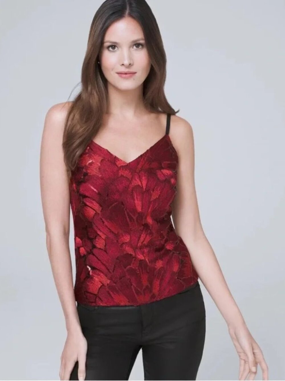 White House Black Market Sequin Floral Camisole - Crimson - US XXS